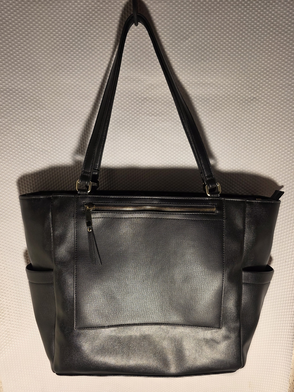 Manmade Material Tote Bag with Front Zip Pocket - Classic Women's Shoulder Bag